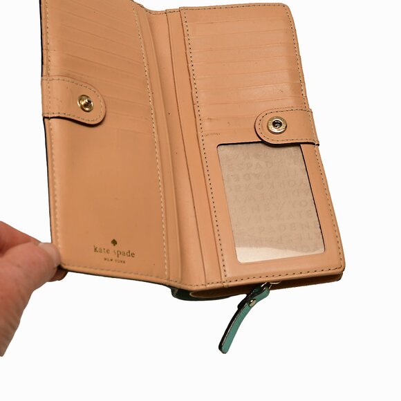 KATE SPADE Wallet-Tiffany Blue with Tan Interior Snap Closure - Picture 2 of 6